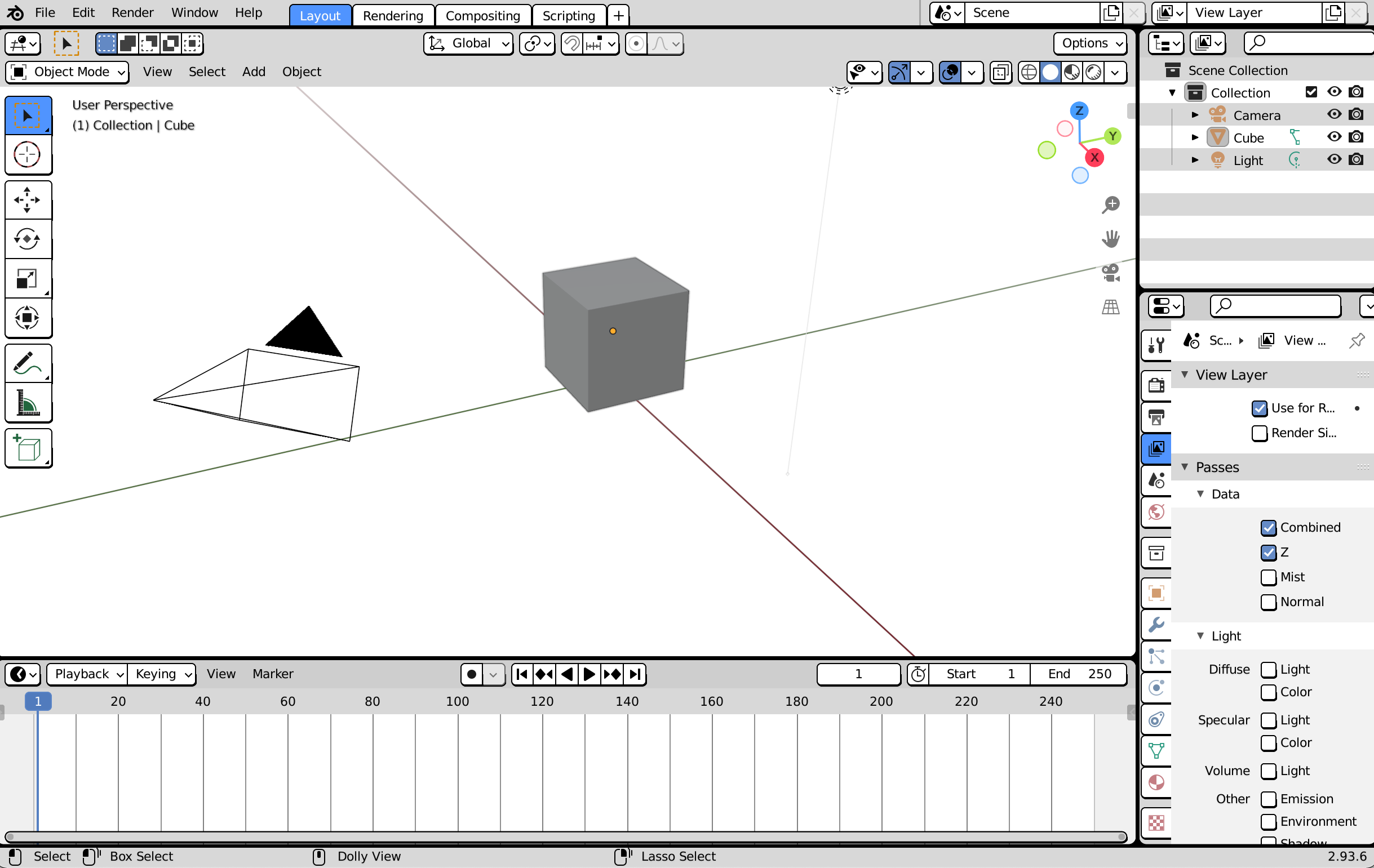 Layout tab in Blender showing the 3D scene layout.